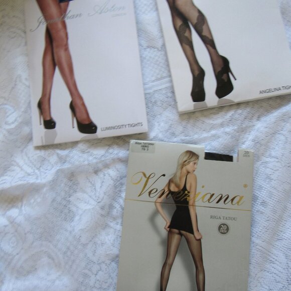 Lot 3 pairs Tights, sz.A, Black & Electric Blue. made in Italy - Picture 1 of 7